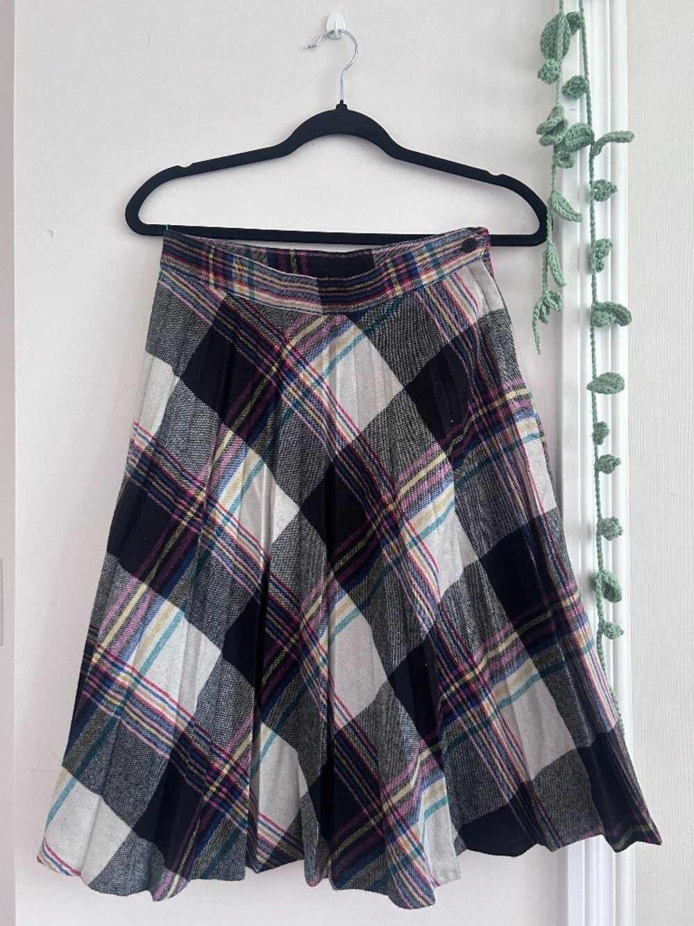 Plaid Wool Midi Skirt